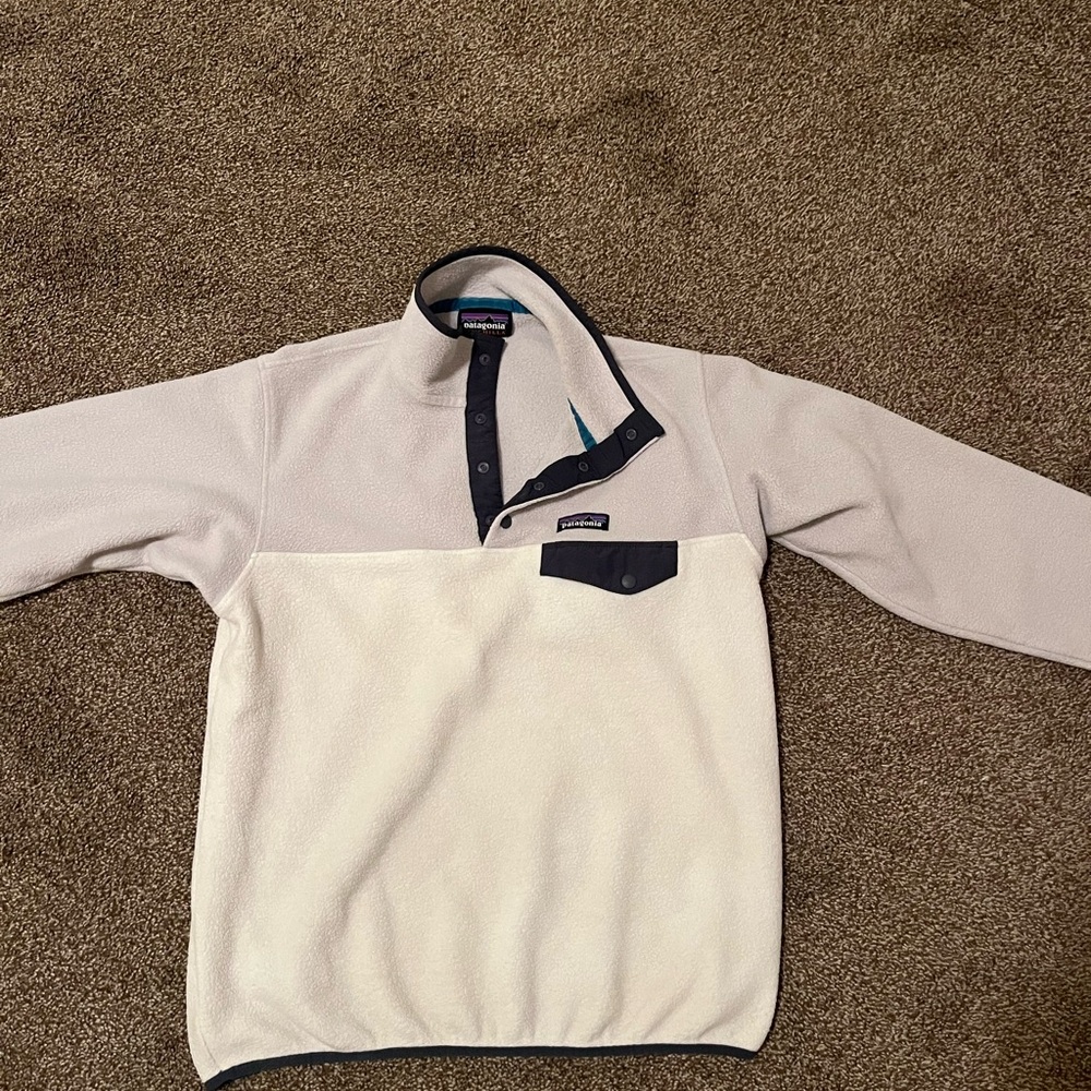 Patagonia synchilla Cream and Blue Fleece Pullover